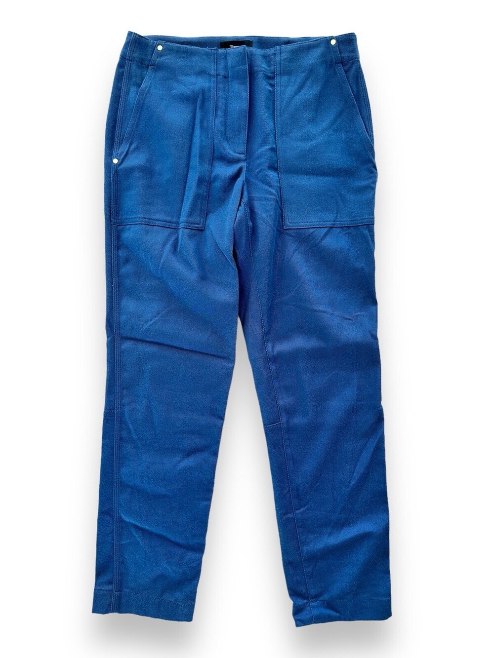 Theory Utility Cargo Pants Women's 00 Blue Pockets Mid Rise Straight Leg